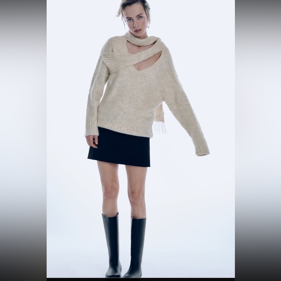 Women Zara Knit Sweater With Scarf Size Small - Picture 2 of 9